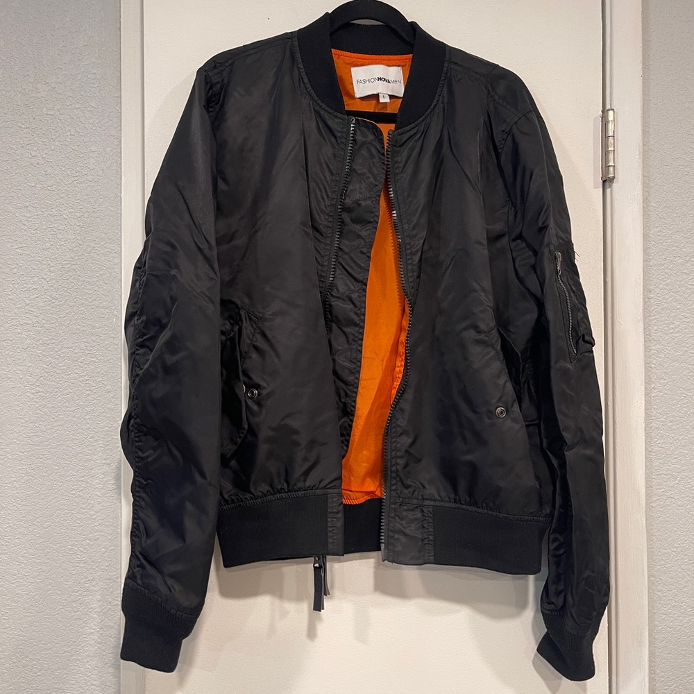 Alpha Industries Black Bomber Jacket with Orange Lining